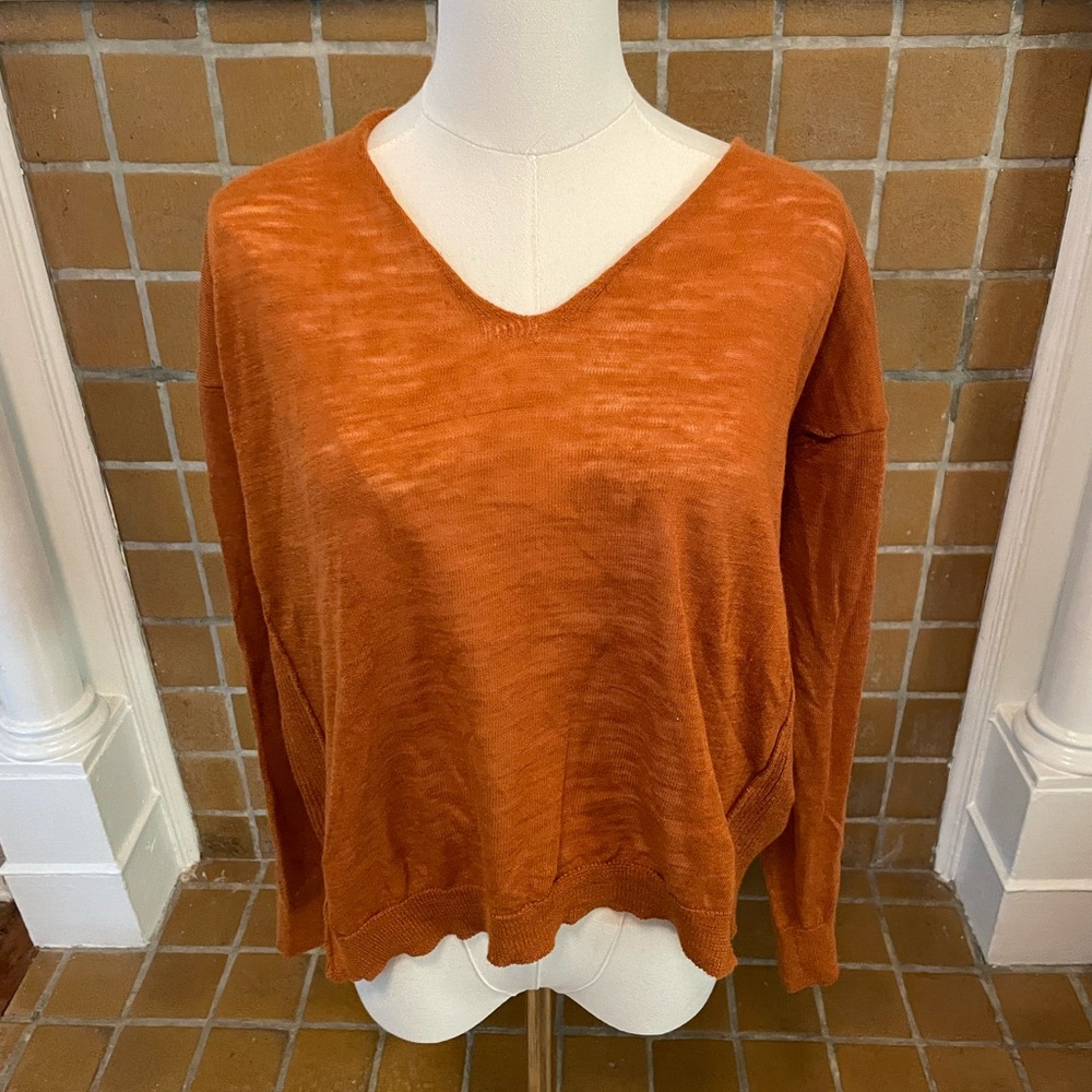 Bimba y Lola Orange V-Neck Long Sleeve Relaxed Sweater
